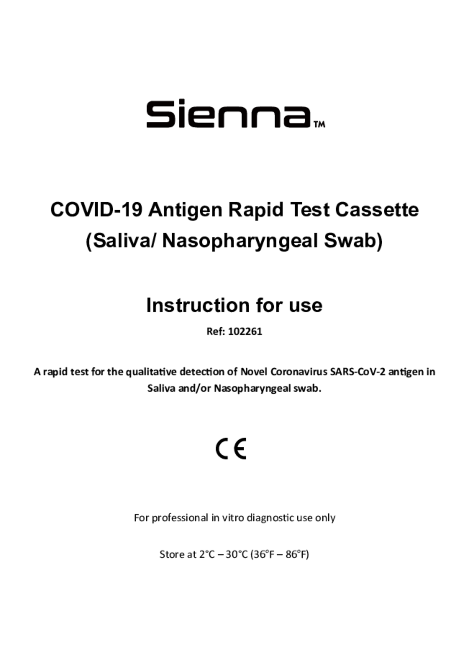 Sienna Covid19 Swab Test afbeelding van document #1, gebruiksaanwijzing